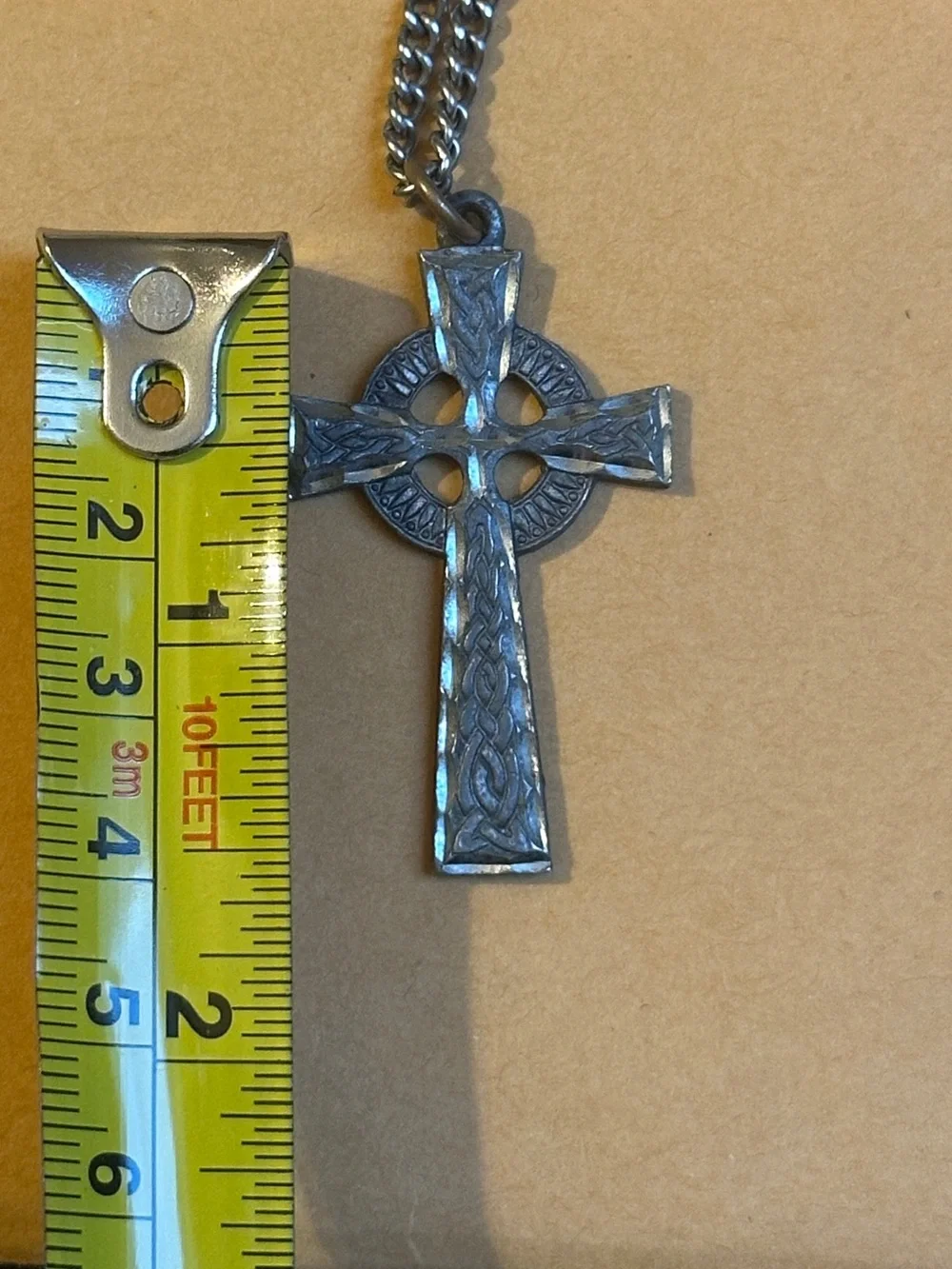 Celtic Cross Pendant Necklace Antique Silver Tone - Men's Accessory